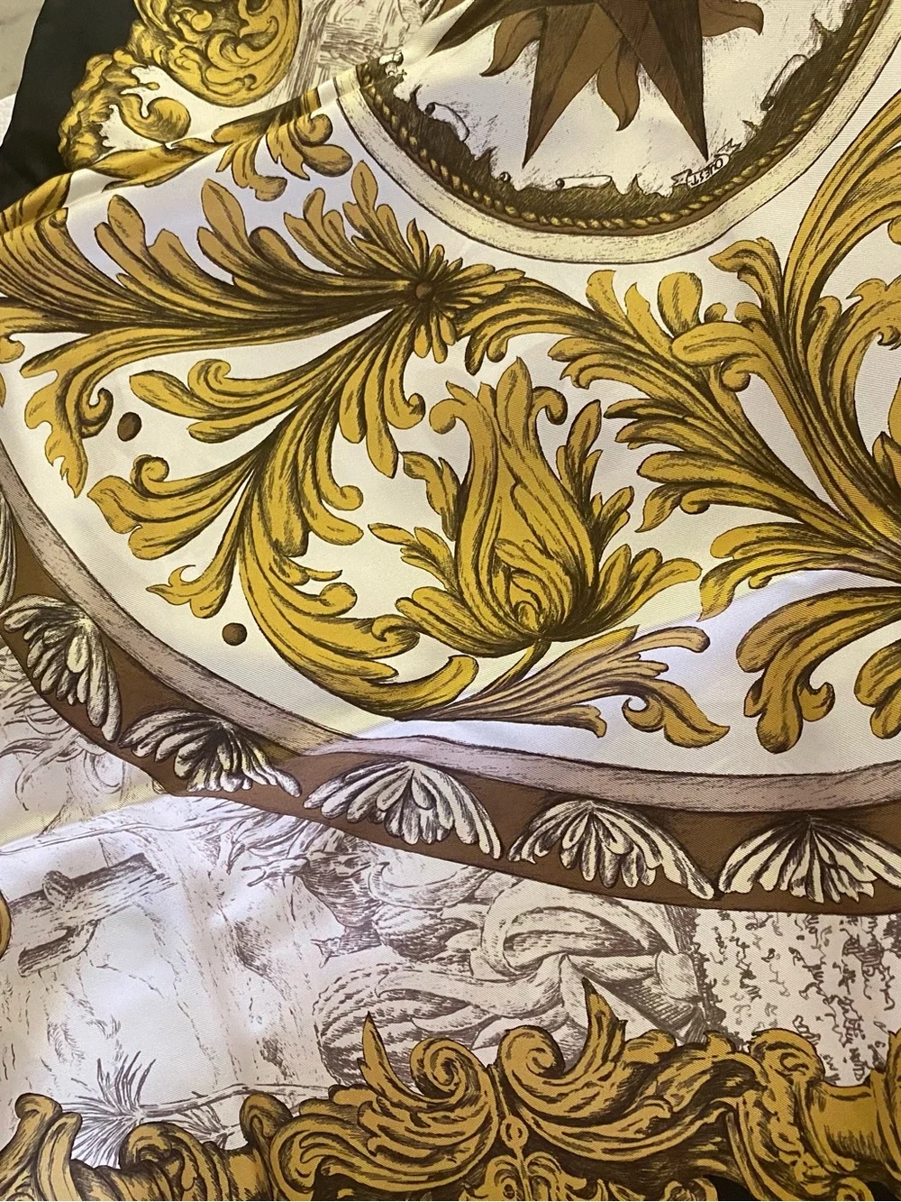 Dior Silk Scarf in Black and Gold Baroque Print